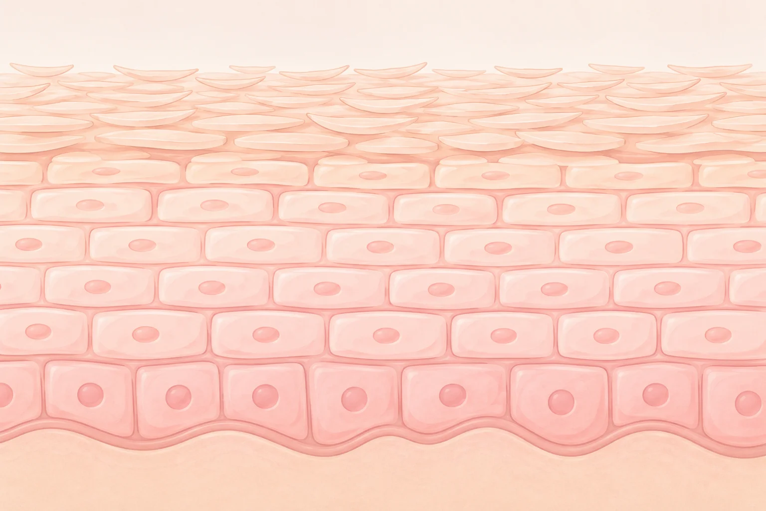 表皮の角質層で細胞が層状に積み重なっている様子のイラスト